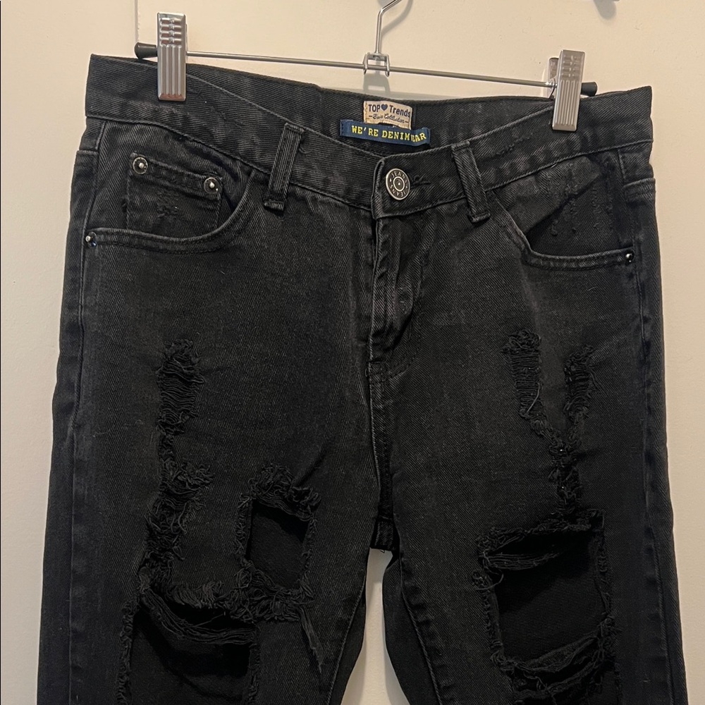 Topshop Charcoal Distressed Straight Leg Jeans
